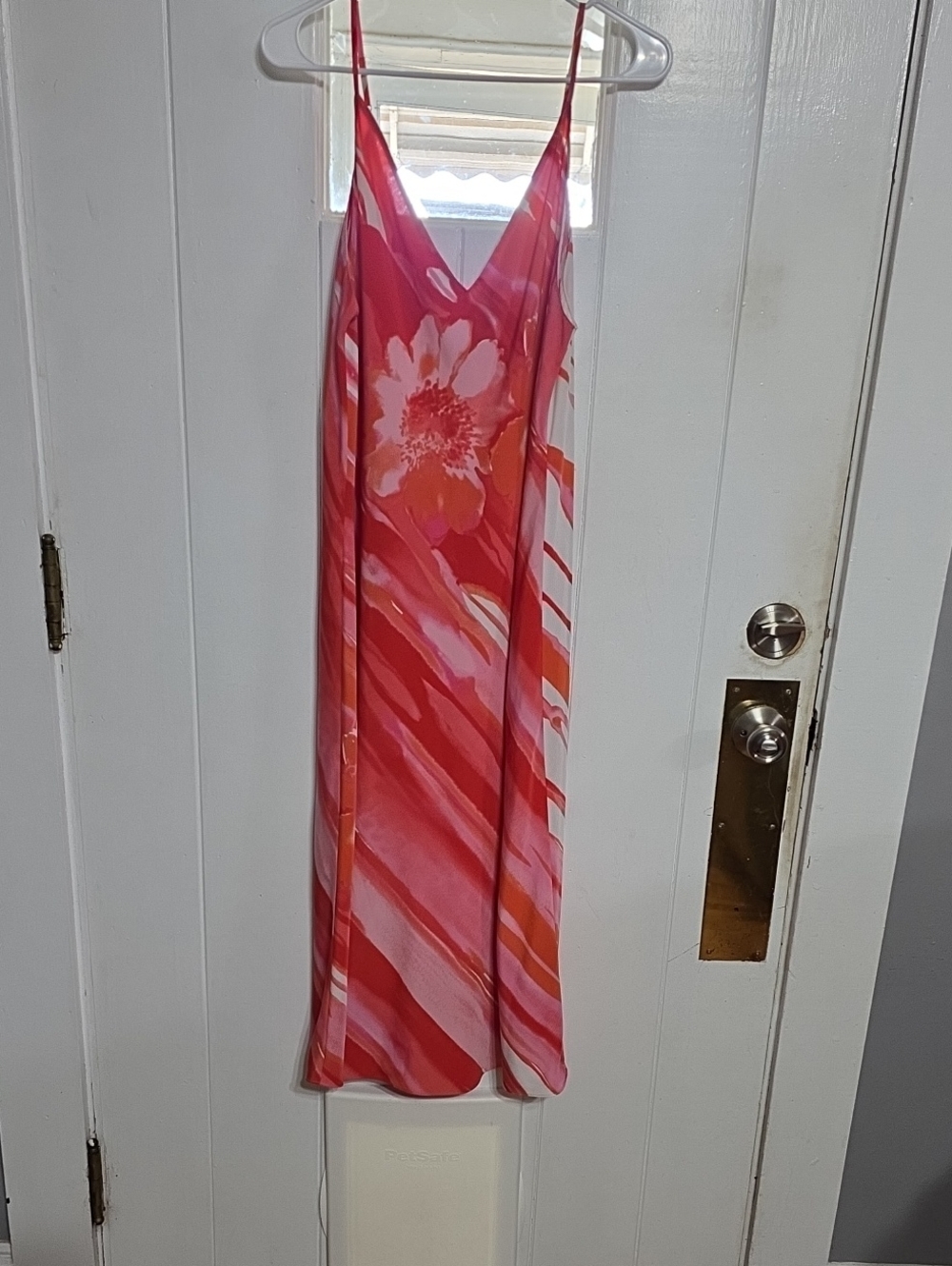 Natori Women's Nightgown Orange/Red/Pink Floral Adjustable Sexy Sz L EUC